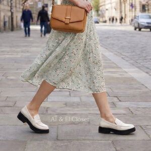Quince Italian Leather Platform Lug Sole Loafers Bone Ivory Size 8.5 Women’s